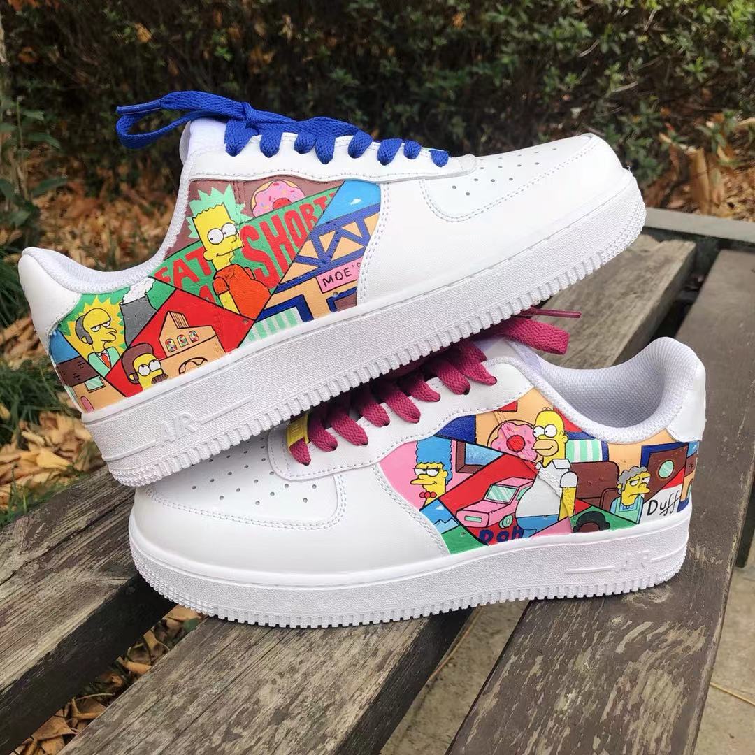 Hand-painted Simpsons Air Force One Custom Sneakers Handcrafting for Woman