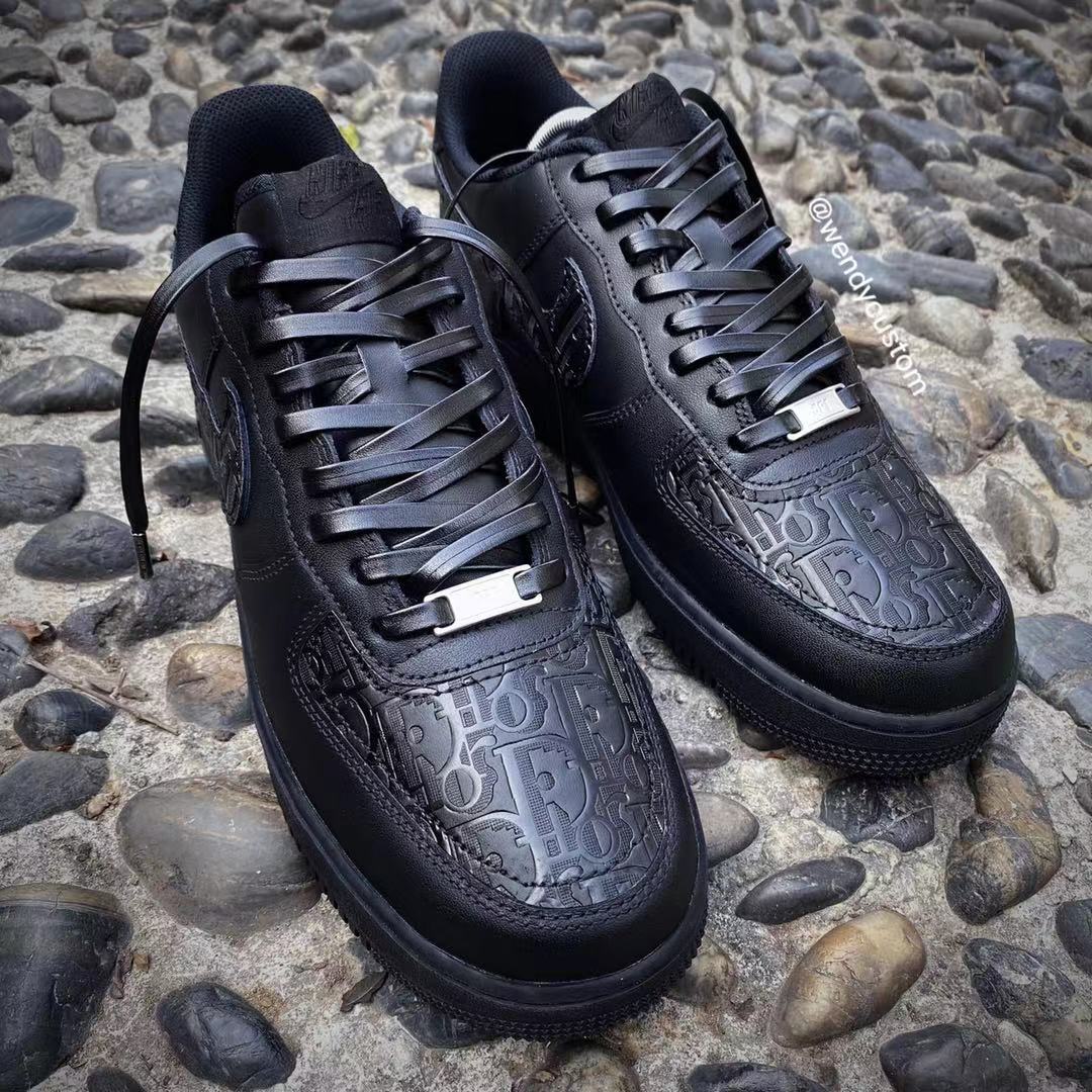 Black Dior Leather Air Force One Custom Sneaker for Man