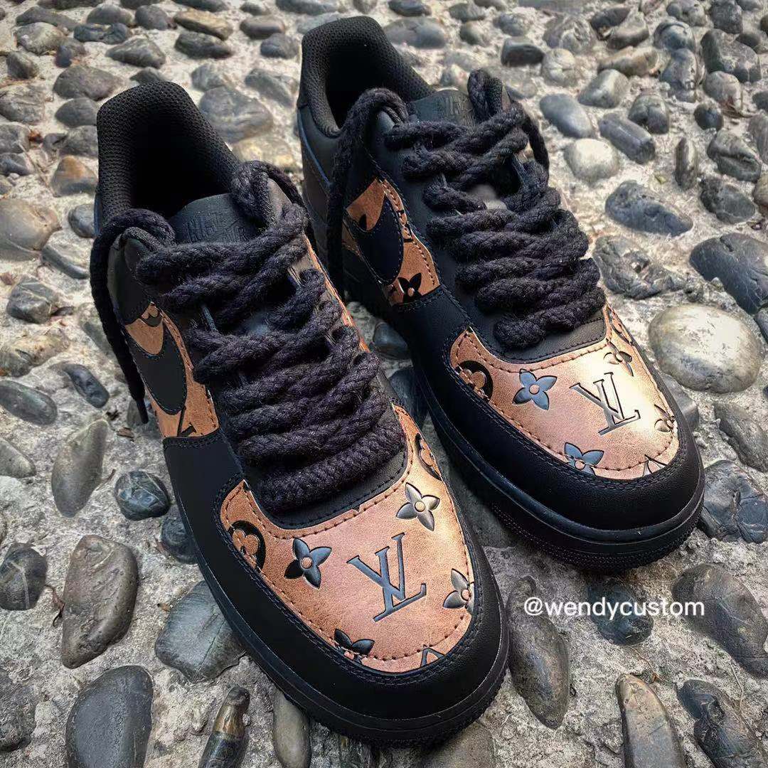 Vintage Brown LV Twist Lace Custom Air Force One Sneaker for Man