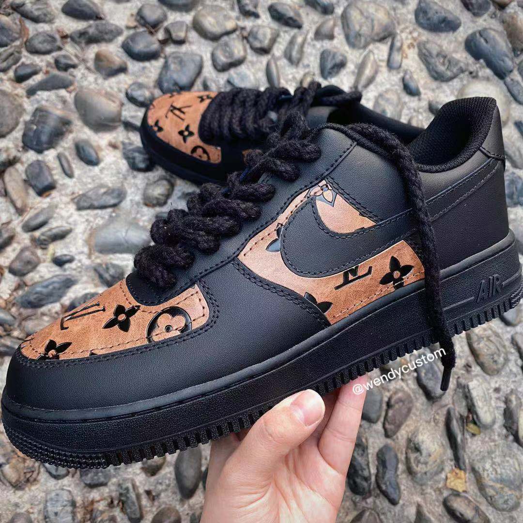 Vintage Brown LV Twist Lace Custom Air Force One Sneaker for Woman