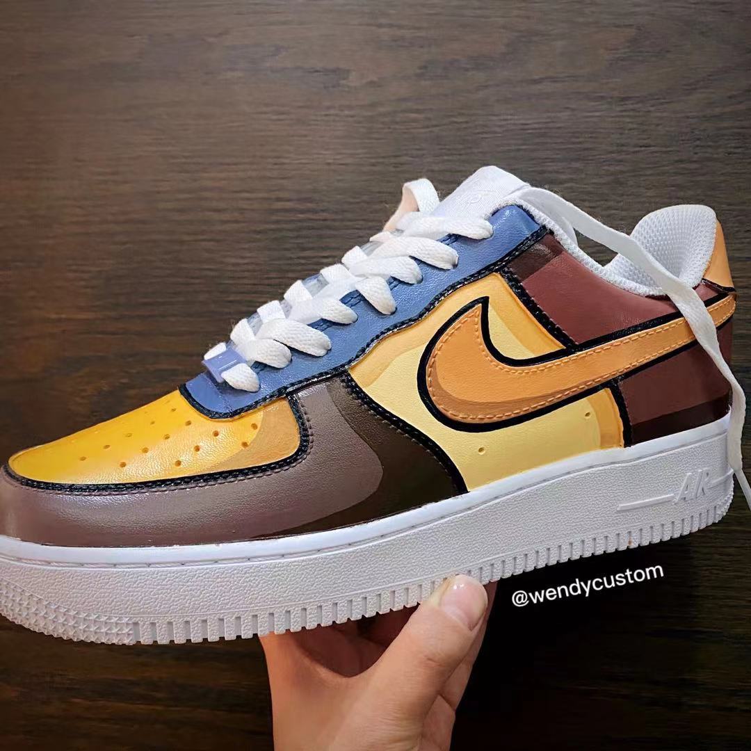 Hand-Painted Colorful Shadow Air Force One AF1 Sneakers for Man