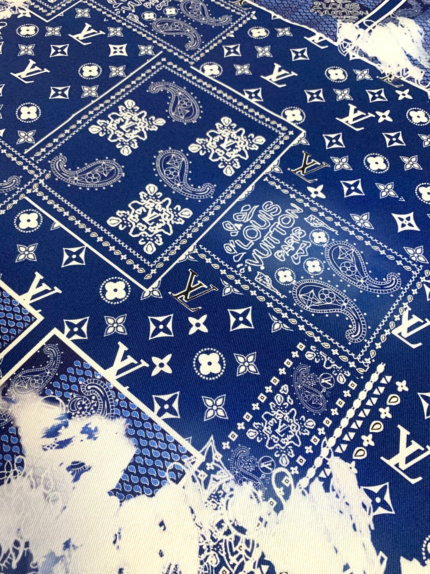 Custom Handmade Blue Print Dye LV Cotton Fabric for Crafting Jacket