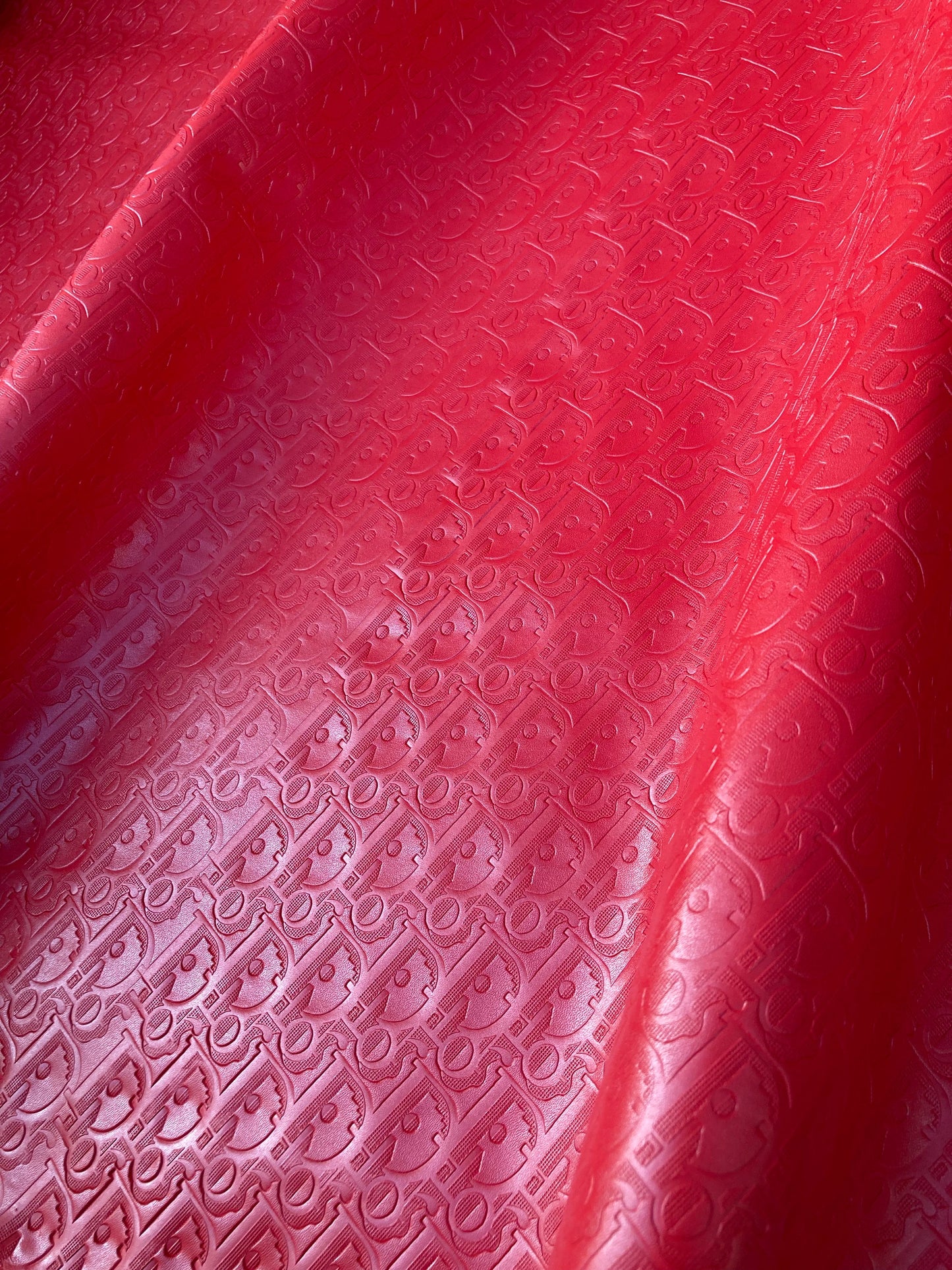 Custom Leather Handcraft Pure Red Embossed Dior Fabric