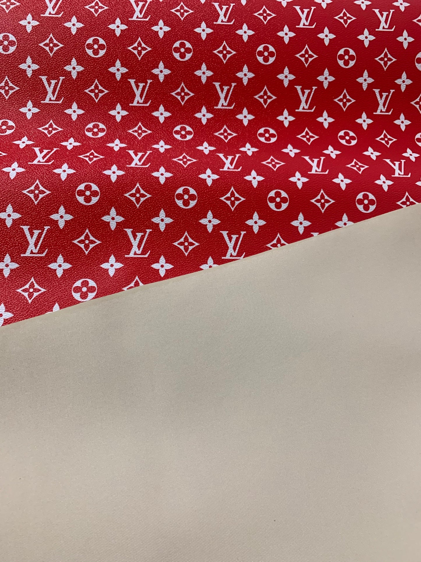 Red LV Classic Designer Inspired Leather Fabric for Custom