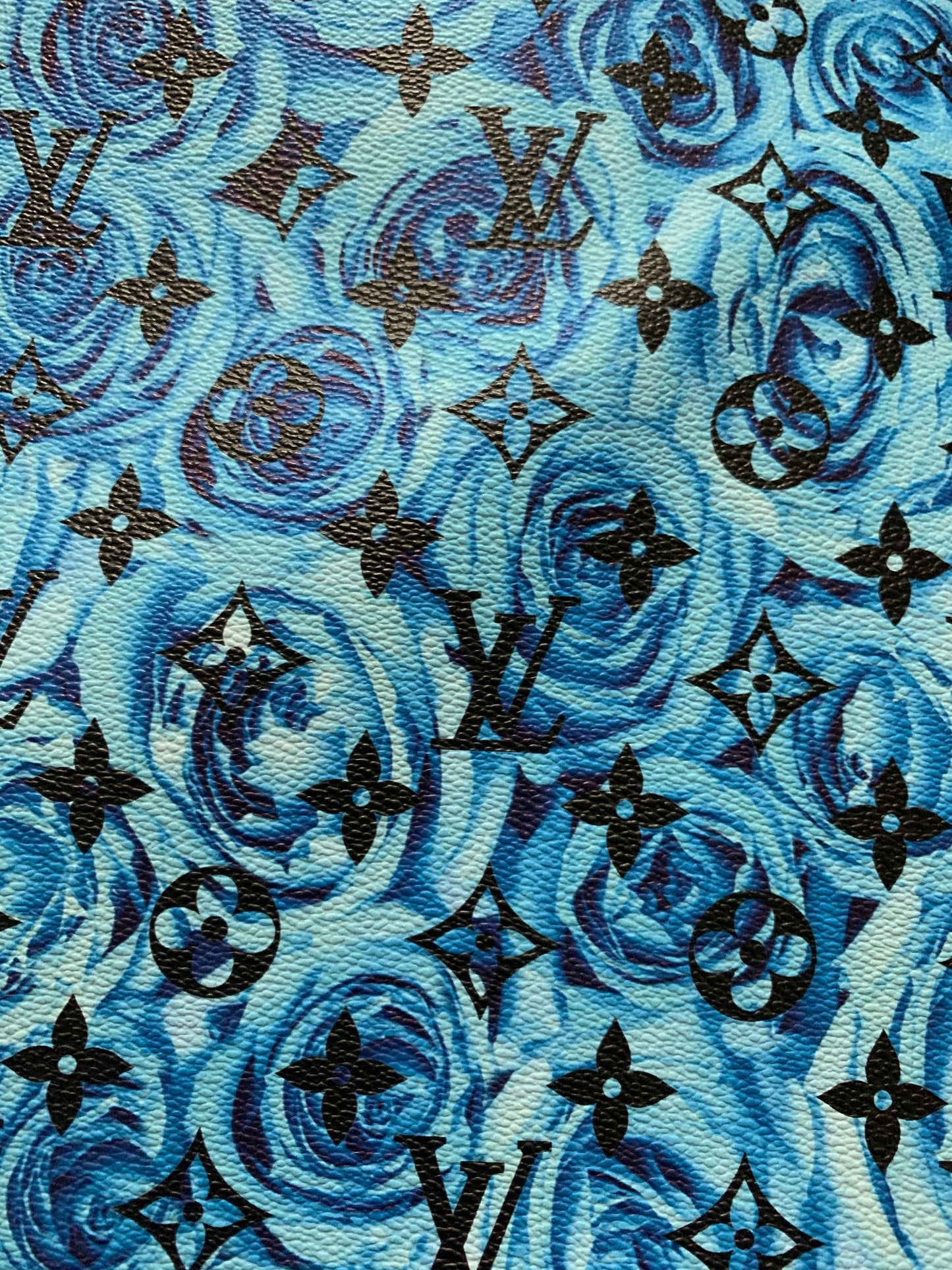 Blue Rose LV Faux Leather Fabric for Custom Handmade Fabric