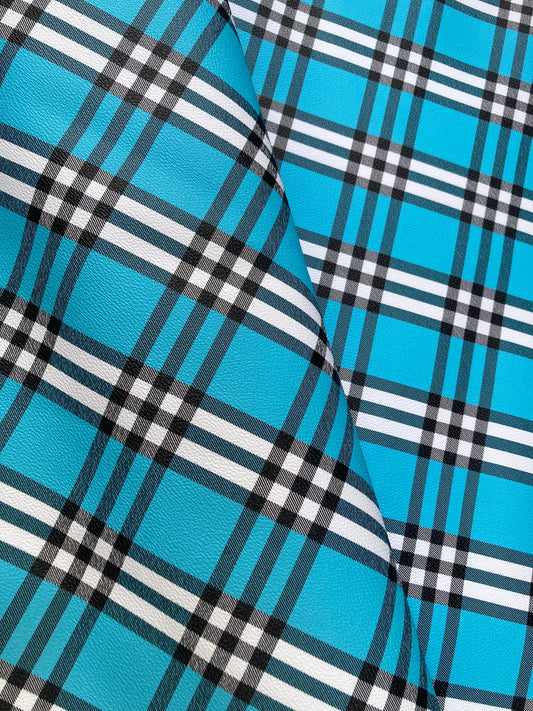 Blue Check Custom Handmade Burberry Faux Leather Fabric for DIY Arts and Crafts