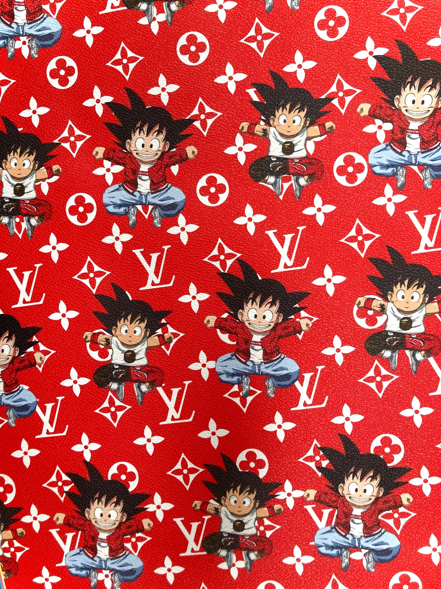 Custom Cartoon Dragon Ball LV Supreme Leather Fabric for DIY Crafts Upholstery