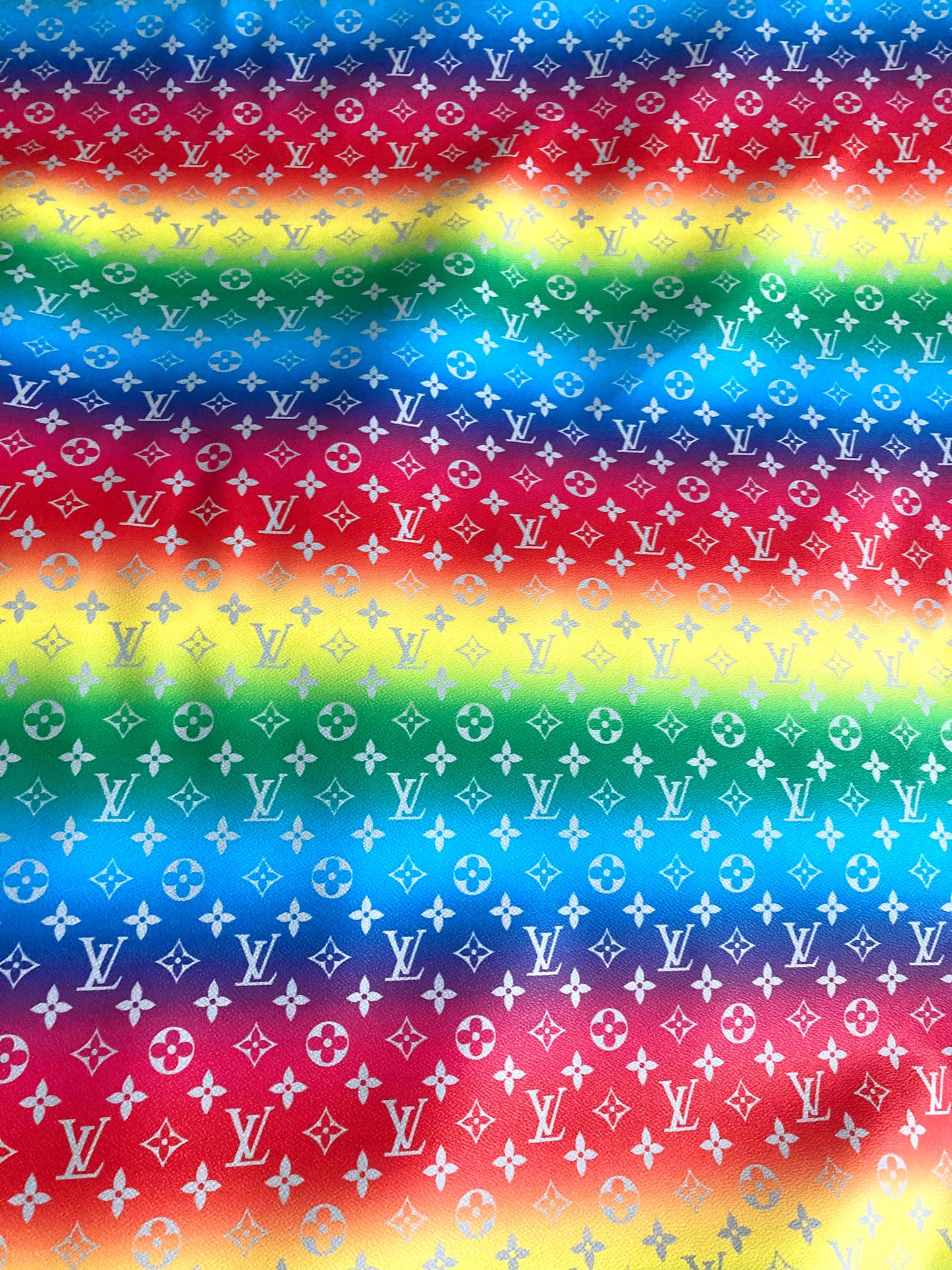 Bright Color Rainbow LV Faux Leather Fabric for Custom