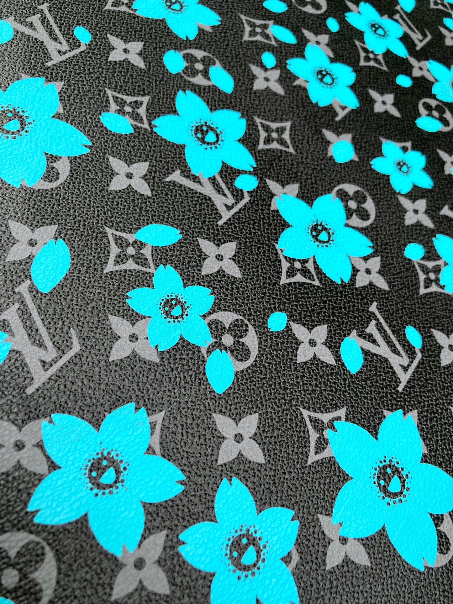 Handmade Crafts Black Flower LV Designer Leather Fabric for Custom Sneakers